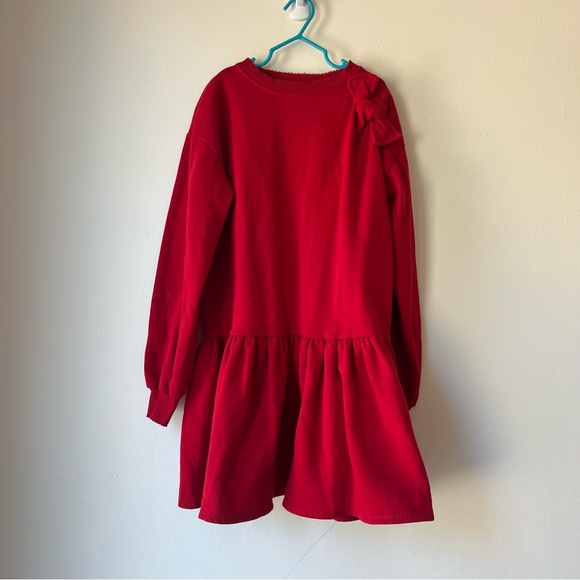 H&M Girls Red Long Sleeve Sweatshirt Dress with Bow Detail Size 8-10Y Holiday - Picture 1 of 8